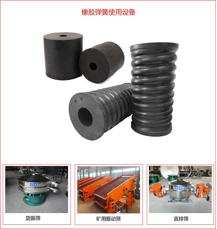 橡膠彈簧適用設(shè)備：旋振篩，礦用振動篩，直排篩等