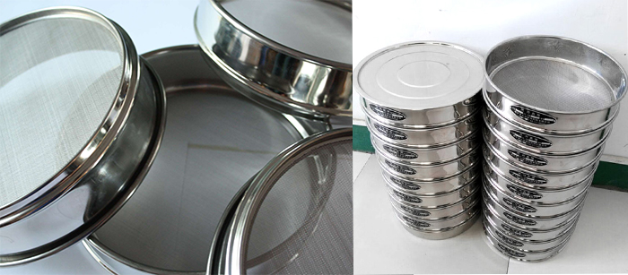 標(biāo)準(zhǔn)土壤篩，篩框與篩網(wǎng)展示圖。