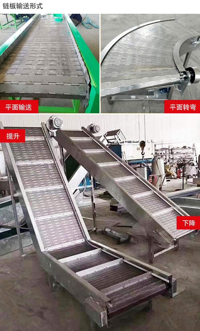 鏈板輸送機(jī)平面輸送，平面拐彎，提升等運(yùn)行現(xiàn)場(chǎng)圖片